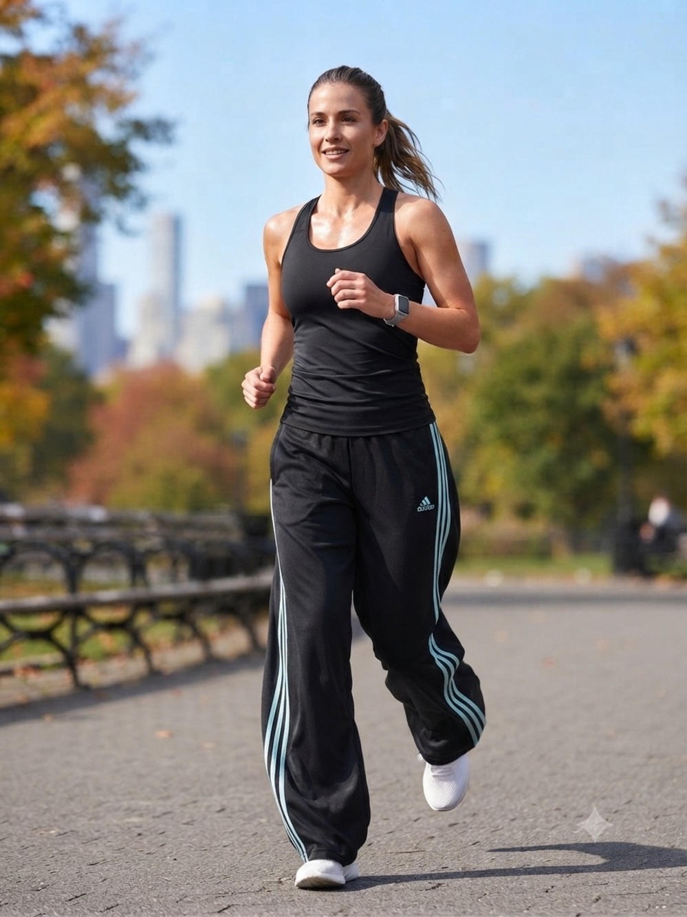 adidas Black Track Pants with Light Blue Side Stripes